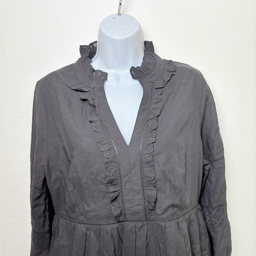 NEW Sundance Catalog Bromlee Black Ruffle Trim Dress Lace Lined Puff Sleeves - Picture 4 of 7